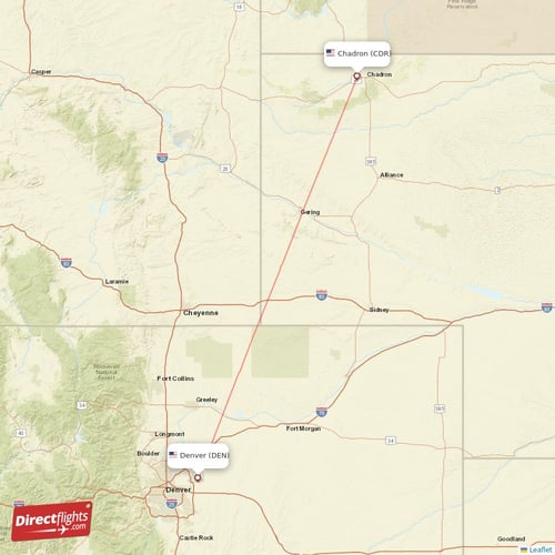 Denver - Chadron direct flight map
