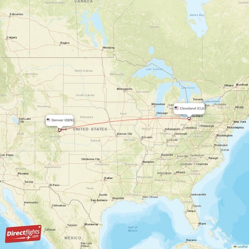 Denver - Cleveland direct flight map