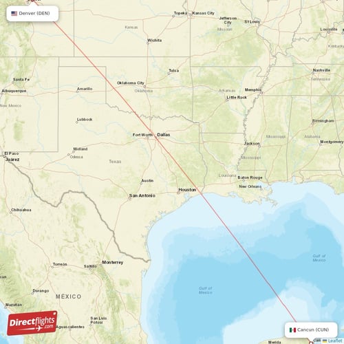 Denver - Cancun direct flight map