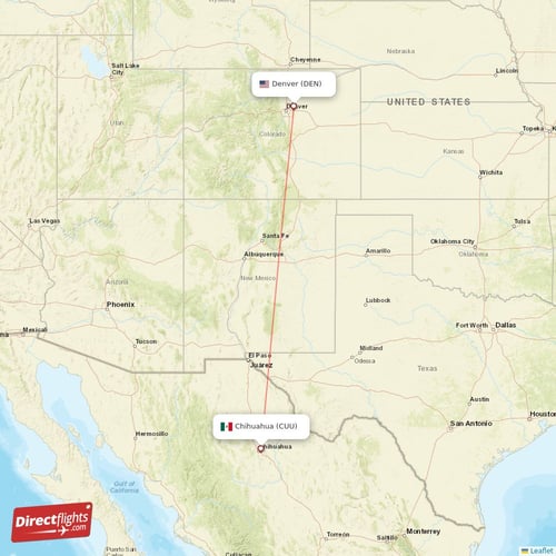 Denver - Chihuahua direct flight map