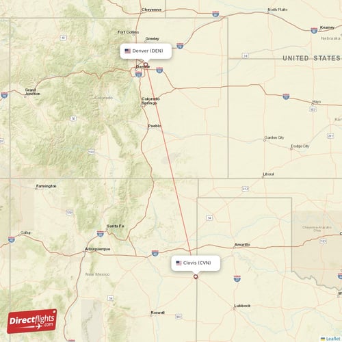 Denver - Clovis direct flight map