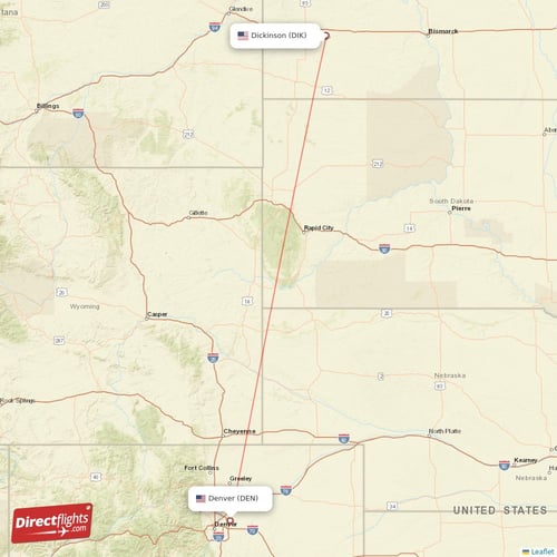 Denver - Dickinson direct flight map