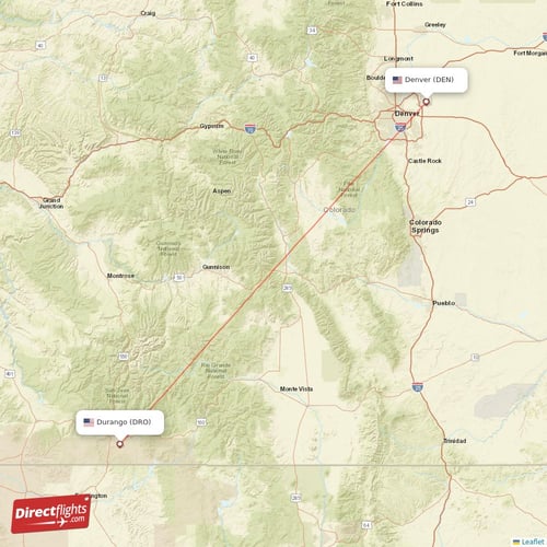 Denver - Durango direct flight map