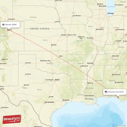 Denver - Panama City direct flight map