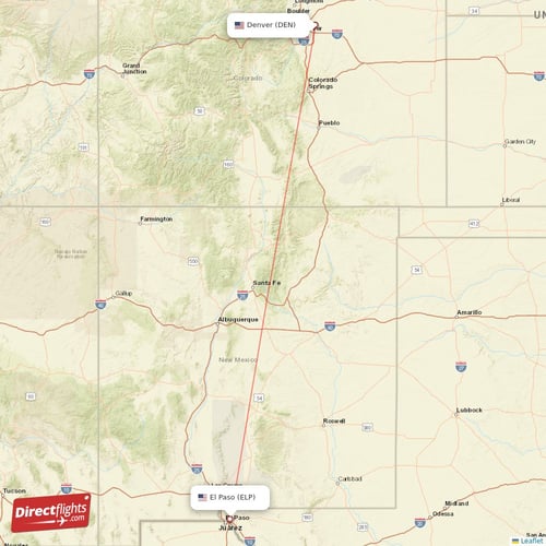 Denver - El Paso direct flight map