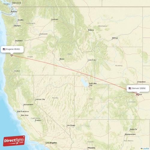 Denver - Eugene direct flight map