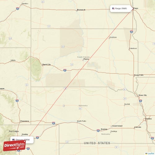 Denver - Fargo direct flight map