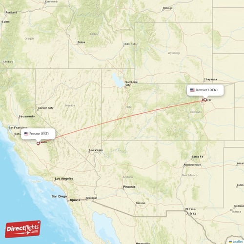 Denver - Fresno direct flight map