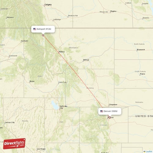 Denver - Kalispell direct flight map
