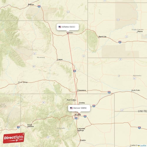 Denver - Gillette direct flight map