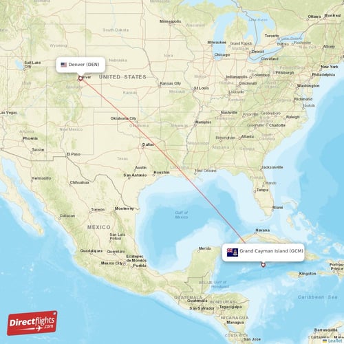 Denver - Grand Cayman Island direct flight map