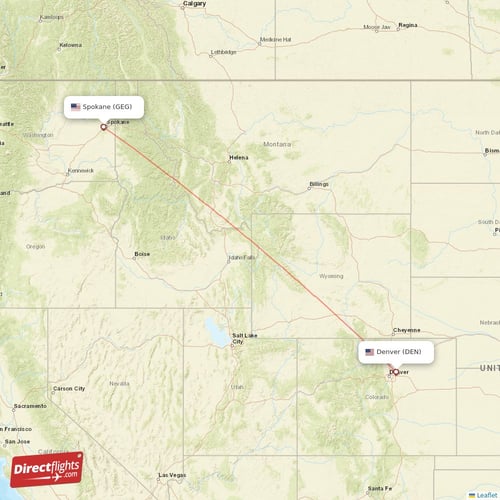 Denver - Spokane direct flight map