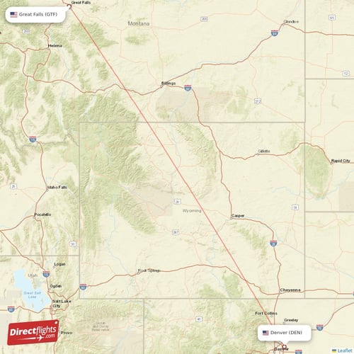 Denver - Great Falls direct flight map