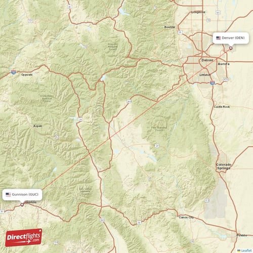 Denver - Gunnison direct flight map