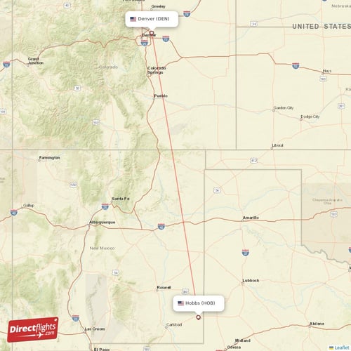 Denver - Hobbs direct flight map