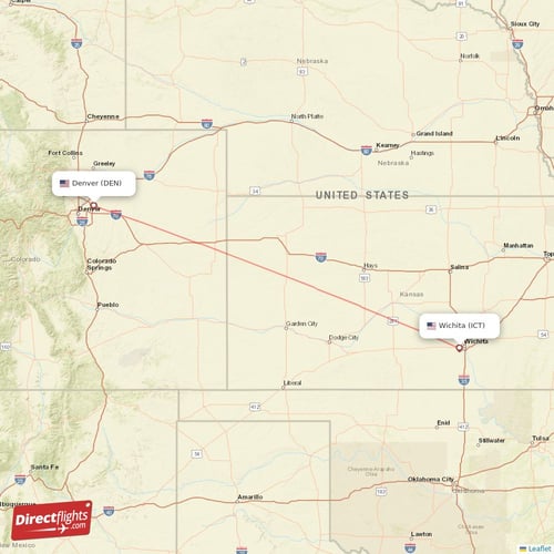 Denver - Wichita direct flight map