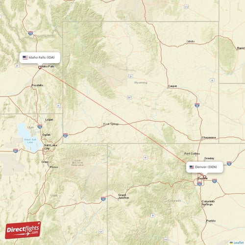 Denver - Idaho Falls direct flight map