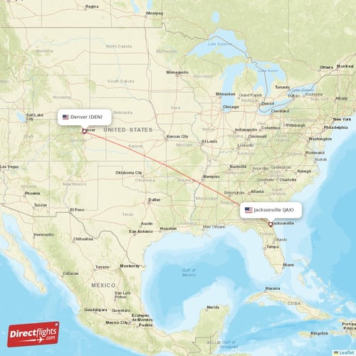 Denver - Jacksonville direct flight map