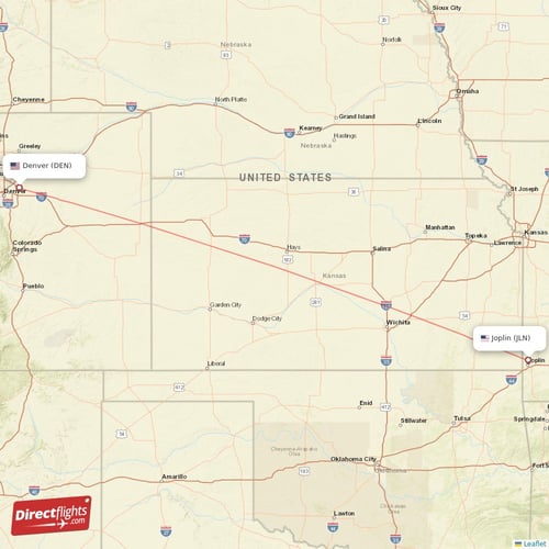 Denver - Joplin direct flight map