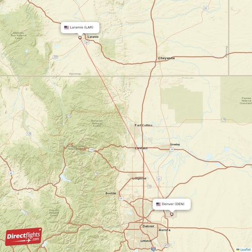 Denver - Laramie direct flight map
