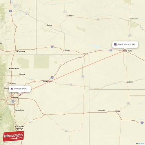 Denver - North Platte direct flight map