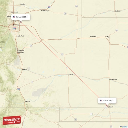 Denver - Liberal direct flight map