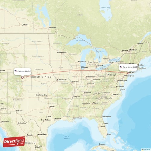 Denver - New York direct flight map