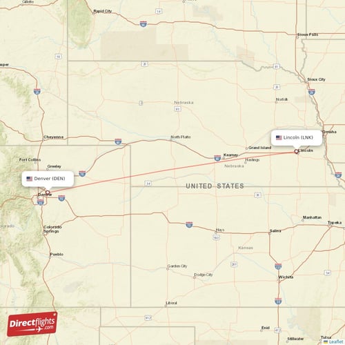 Denver - Lincoln direct flight map