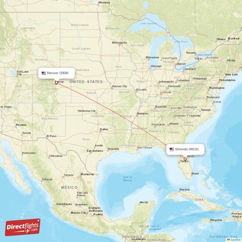Denver - Orlando direct flight map