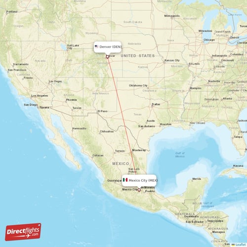 Denver - Mexico City direct flight map
