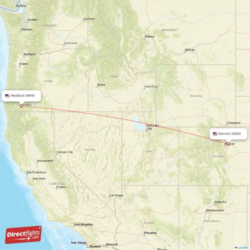 Denver - Medford direct flight map