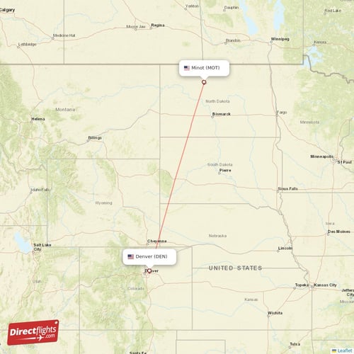 Denver - Minot direct flight map