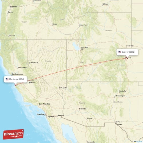 Denver - Monterey direct flight map