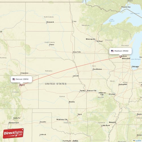 Denver - Madison direct flight map
