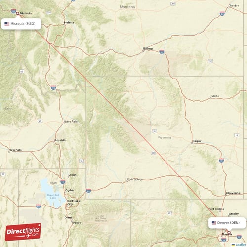 Denver - Missoula direct flight map