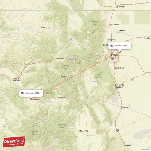 Denver - Montrose direct flight map