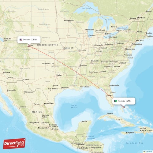 Denver - Nassau direct flight map
