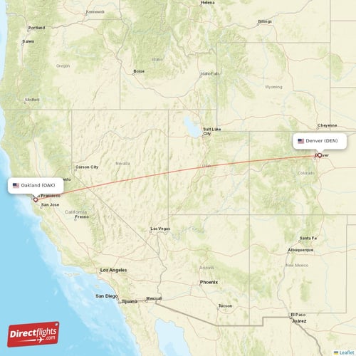 Denver - Oakland direct flight map