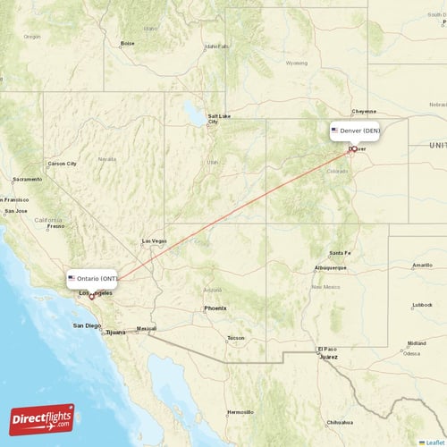 Denver - Ontario direct flight map