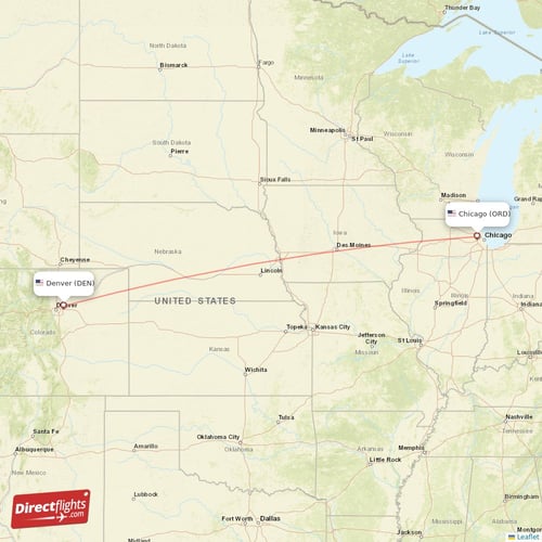 Denver - Chicago direct flight map