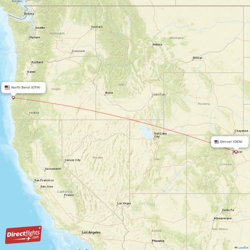 Denver - North Bend direct flight map