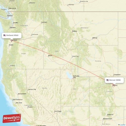 Denver - Portland direct flight map