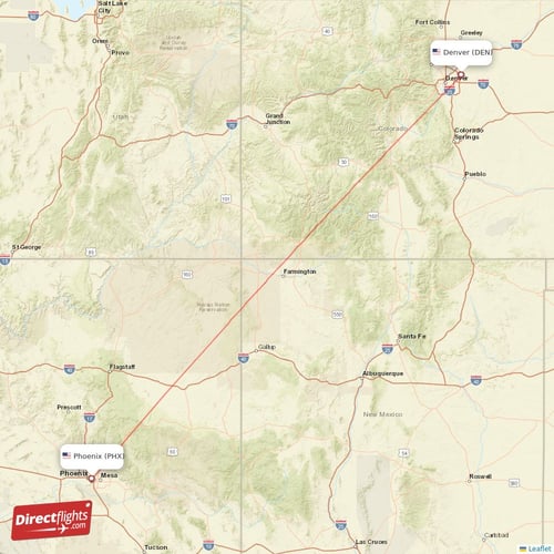 Denver - Phoenix direct flight map