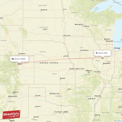Denver - Peoria direct flight map