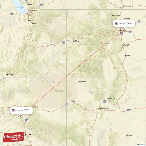 Denver - Prescott direct flight map