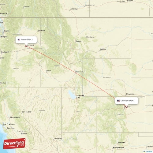 Denver - Pasco direct flight map