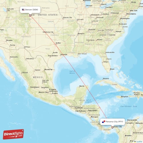 Denver - Panama City direct flight map