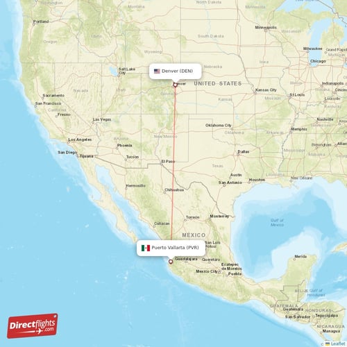 Denver - Puerto Vallarta direct flight map