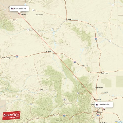Denver - Riverton direct flight map
