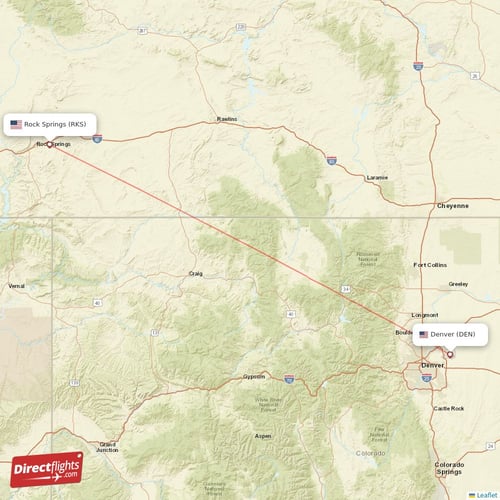 Denver - Rock Springs direct flight map